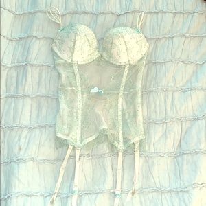 White and turquoise lace Victoria secret corset